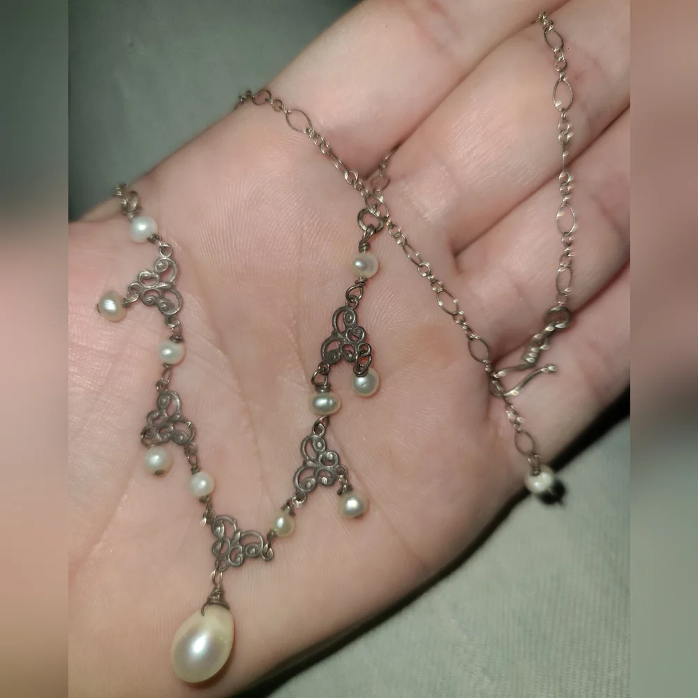 Victorian Sterling Pearl Necklace - Picture 2 of 4